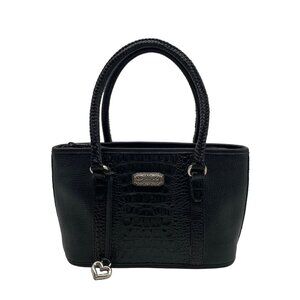 Brighton Vintage Black Croc Embossed Leather Satchel Handbag